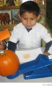 Boy weighting pumpkins - C&M Educate